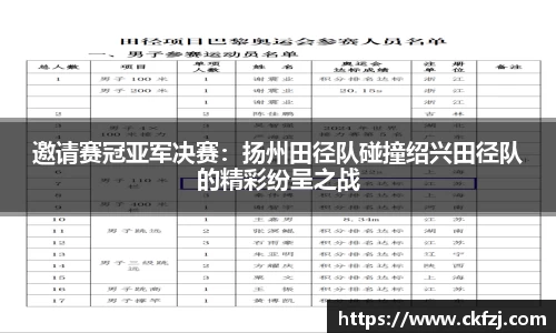 邀请赛冠亚军决赛：扬州田径队碰撞绍兴田径队的精彩纷呈之战